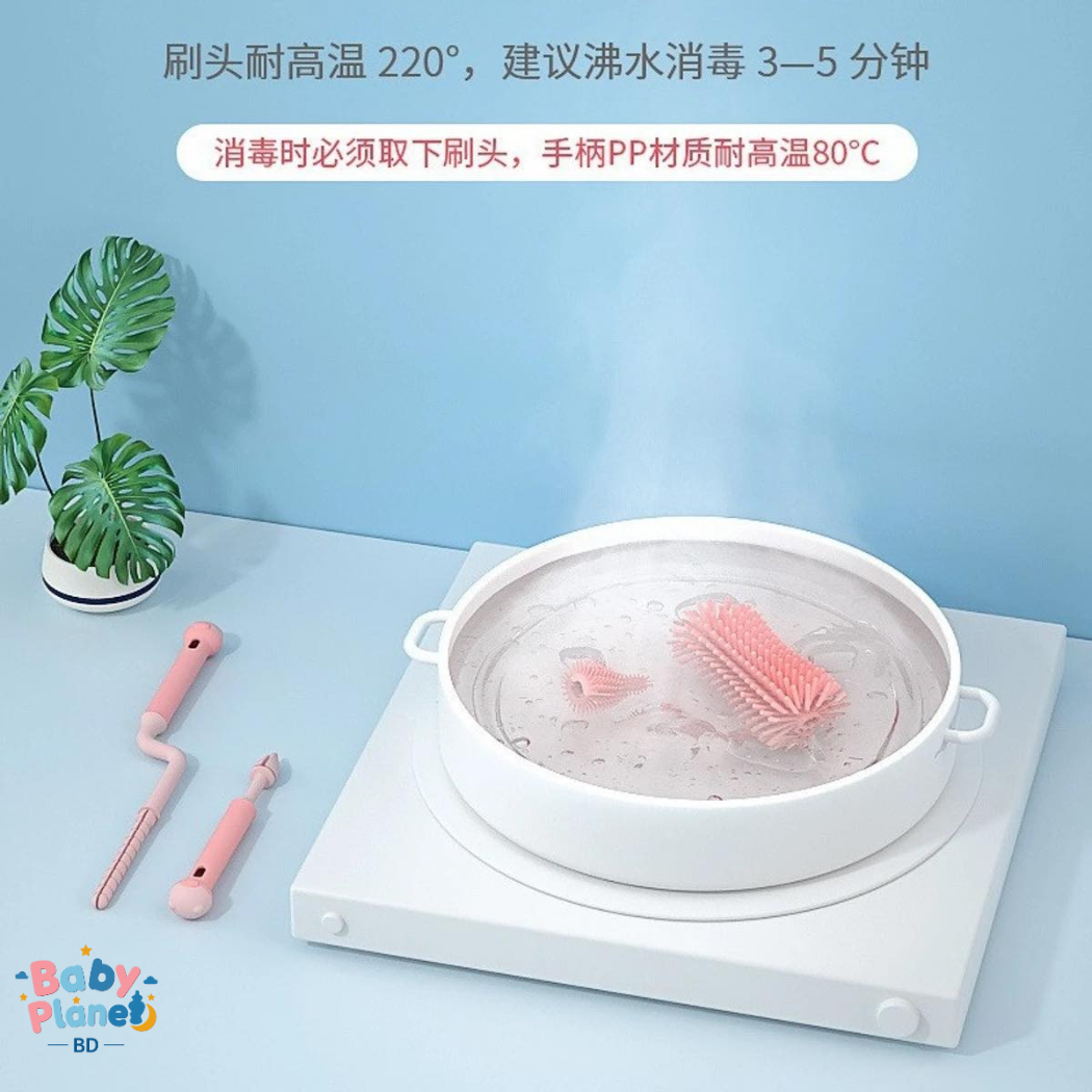 Rotatable Baby Bottle Cleaning Brush Set (3-Piece) – Bottle Brush, Nipple Brush & Straw Cleaner